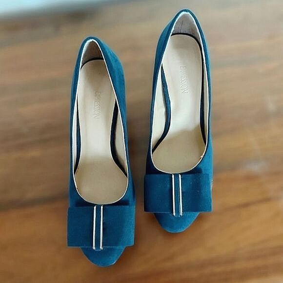 Expression teal faux suede big bow pumps - Picture 7 of 8